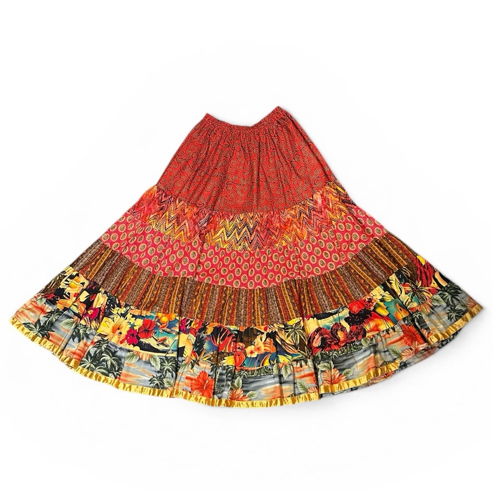Anna Konya Maxi Skirt, Handmade, Cotton, Patchwork, Elastic Waist Skirt, OS